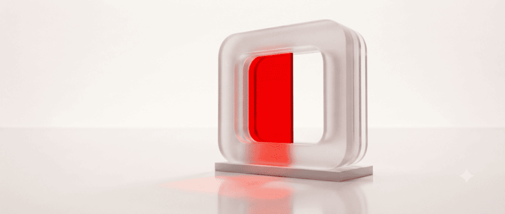 Frosted glass frame with a red pane filling the gap inside it