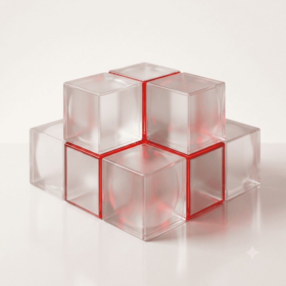 Five translucent glass cubes joined into one structure
