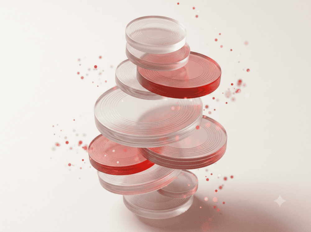 Stack of translucent glass discs