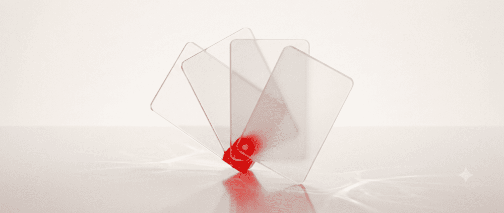 Fan of four frosted glass panes with a red pivot