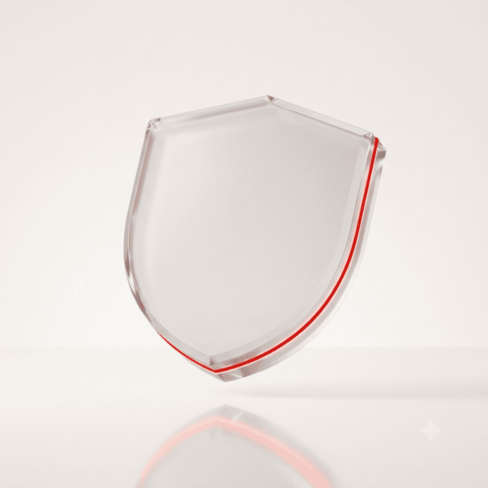 Frosted glass shield with a red light edge