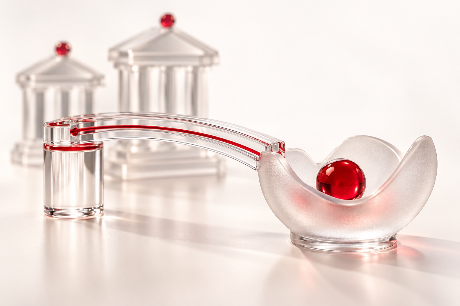 A ruby sphere reaches its final glass receiving vessel.