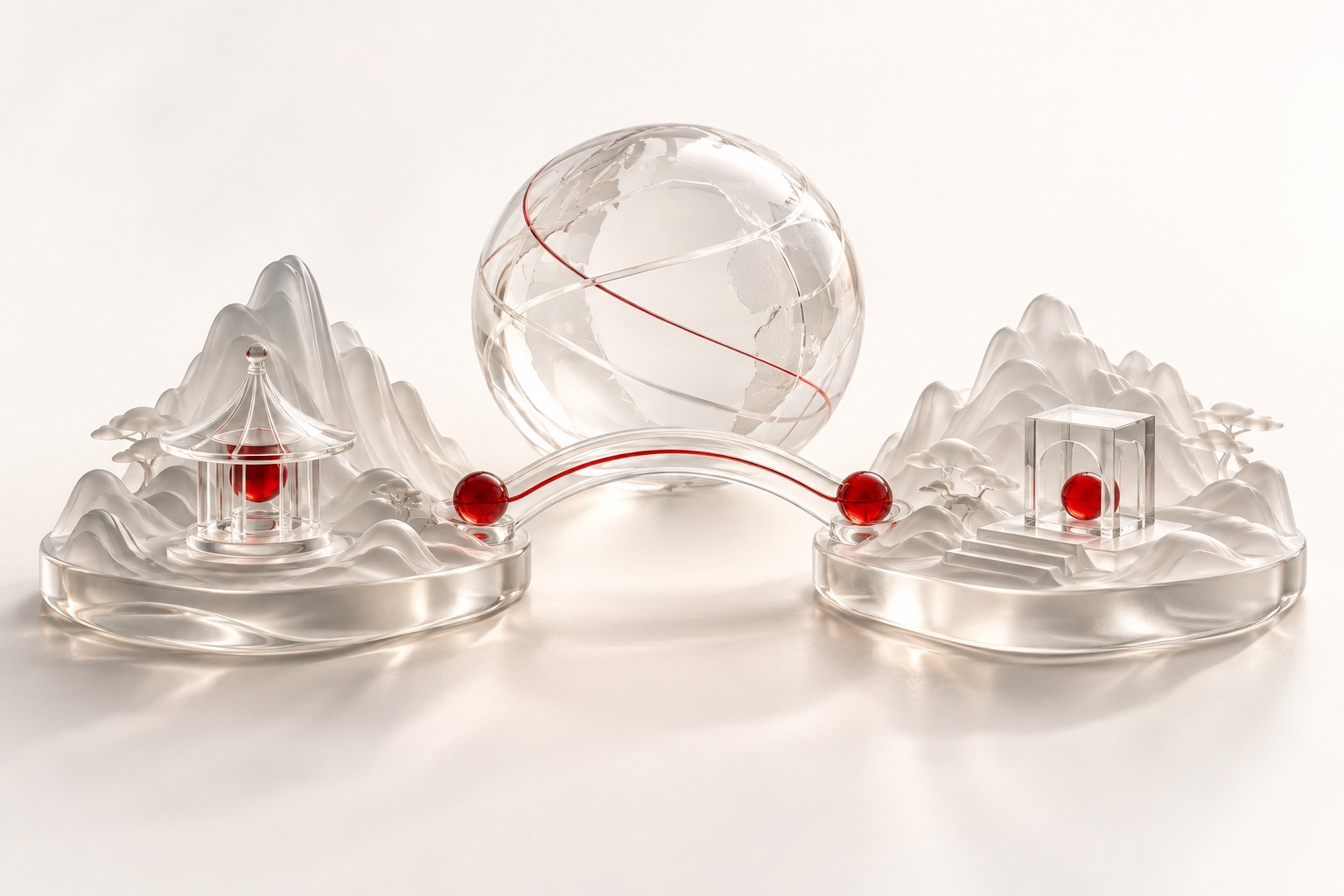 Two local glass service environments connected across a shared bridge.
