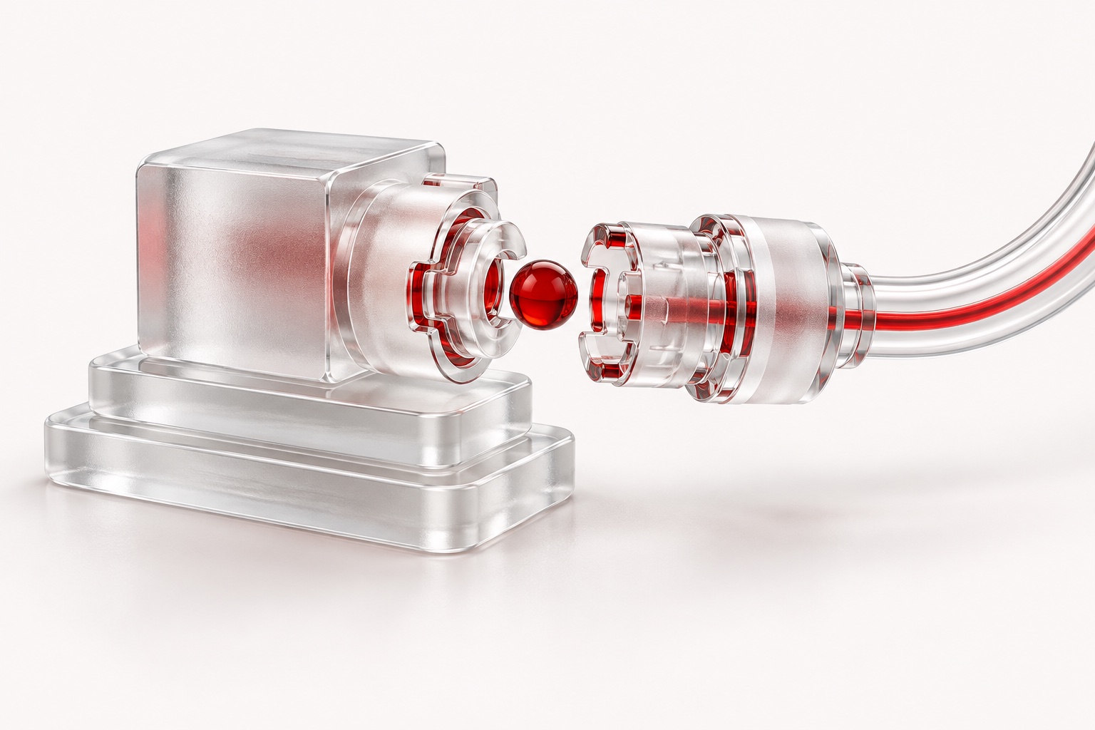 Two scoped glass connectors join software to a financial service.