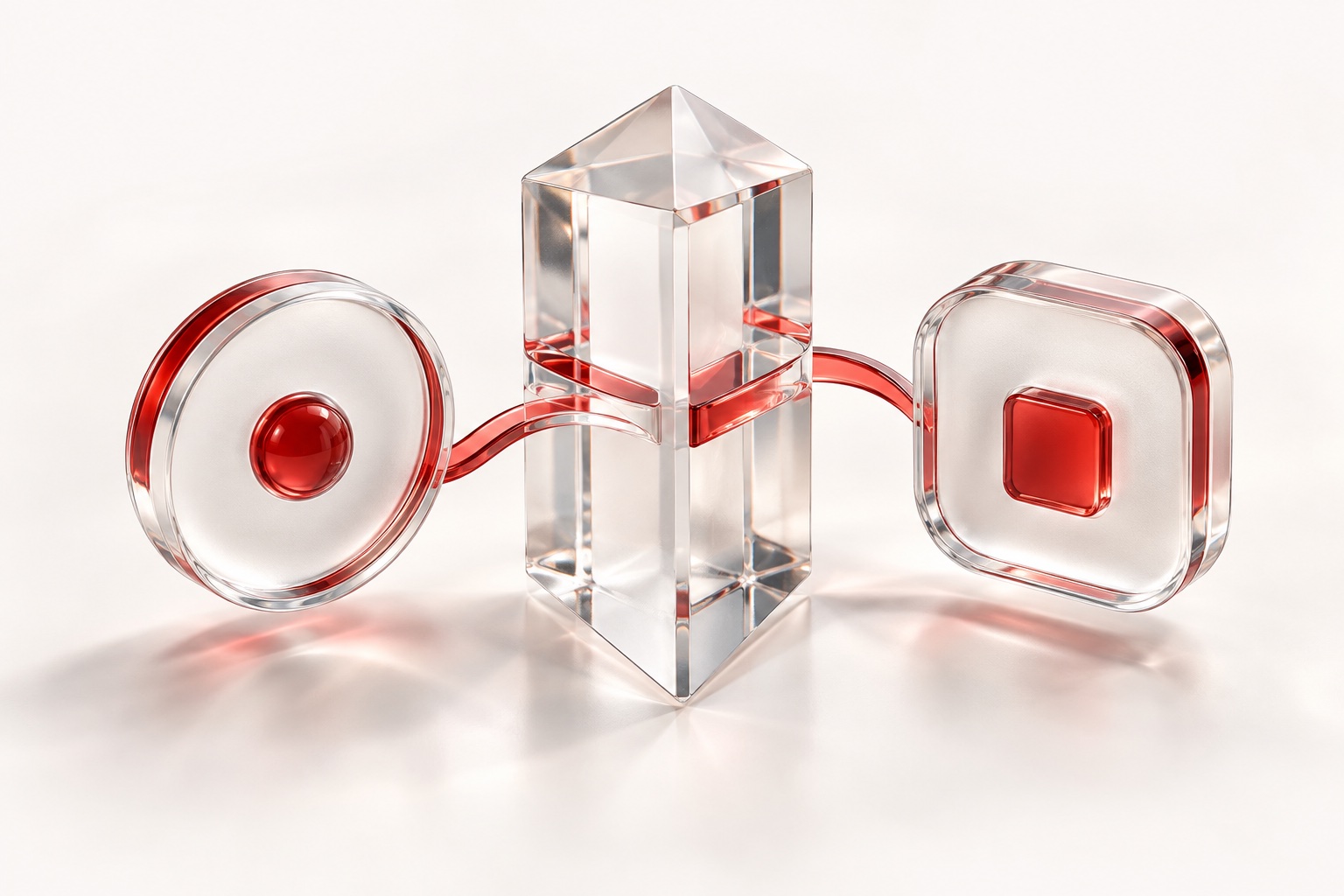 Different glass value forms meet through a transparent conversion prism.