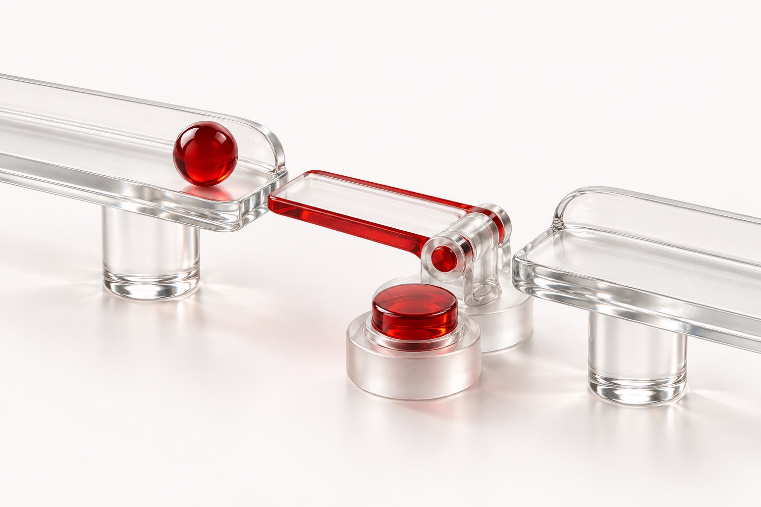 A glass control bridge opens a deliberate path for an authorised instruction.