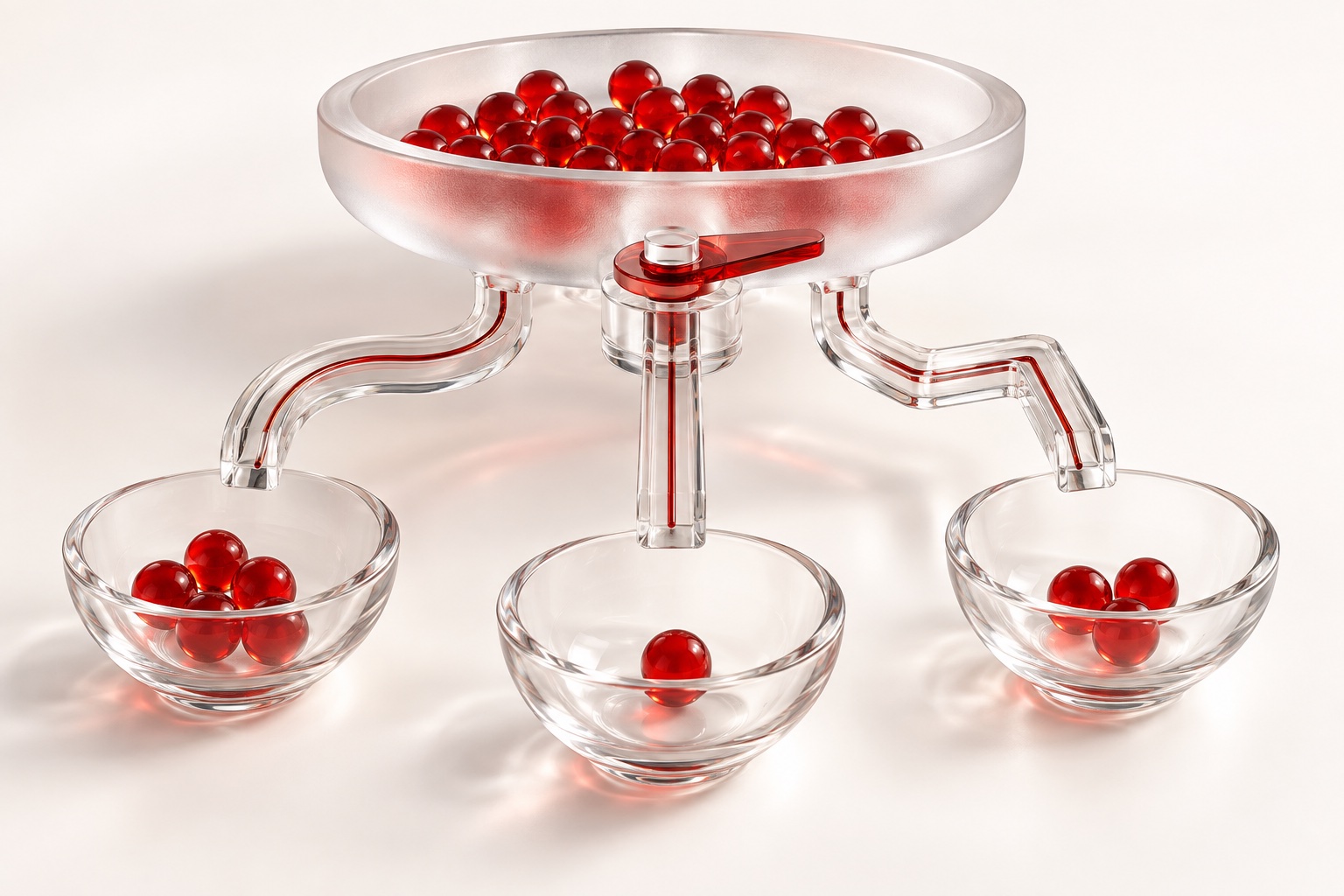 A glass selector directs available liquidity toward different service needs.