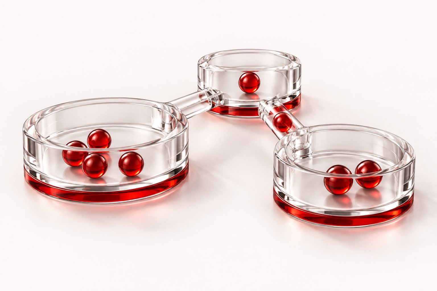 Connected glass reservoirs make liquidity available across participating institutions.
